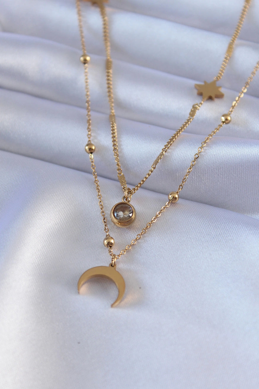 Double Moon Star Necklace