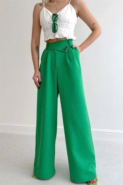 Green Inverted Belt Trousers