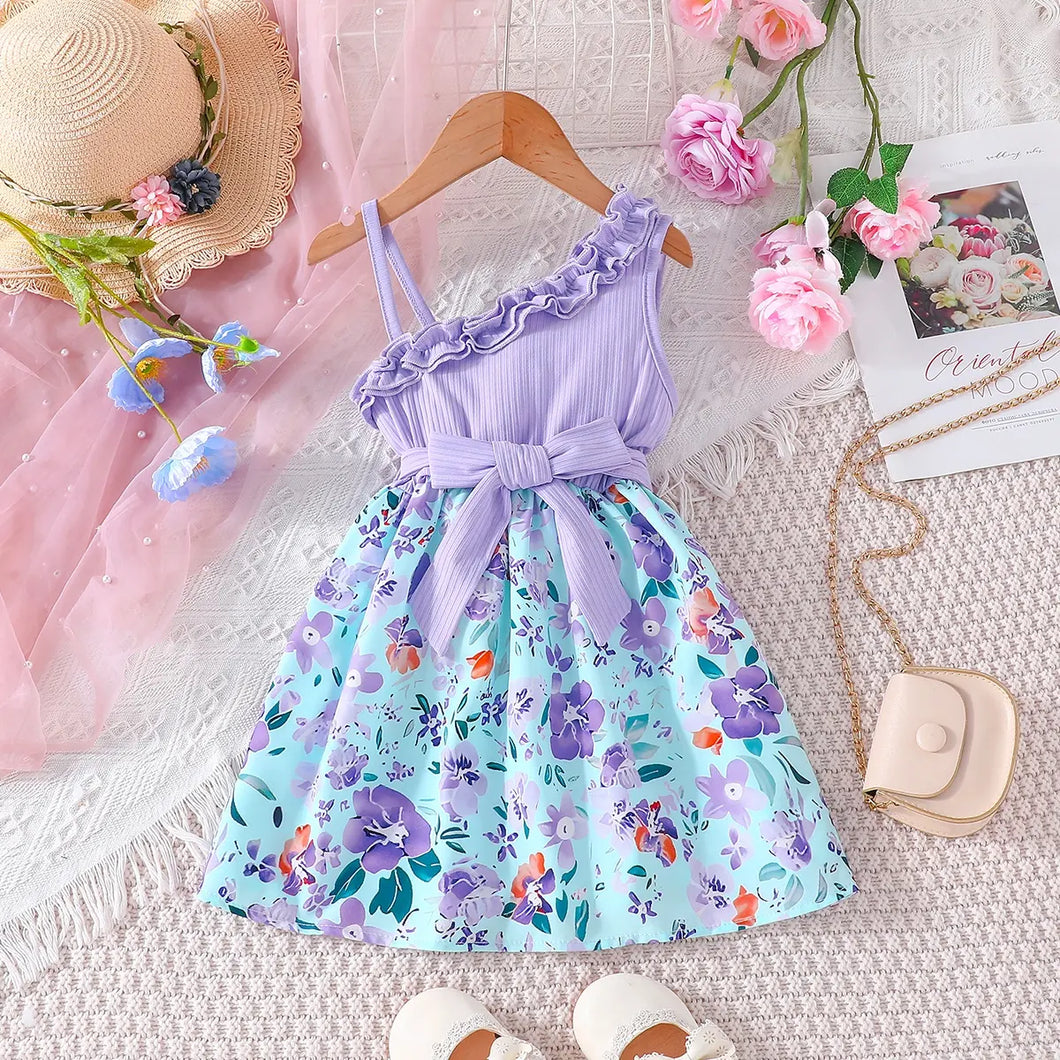 Kids One Shoulder Ruffle Dress