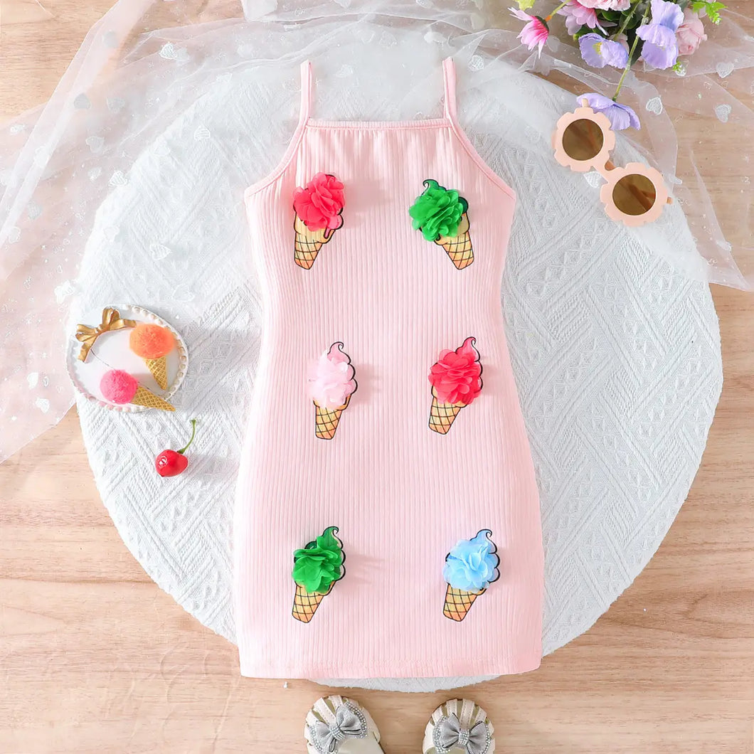 Girls 3D Ice Cream Pattern Dress
