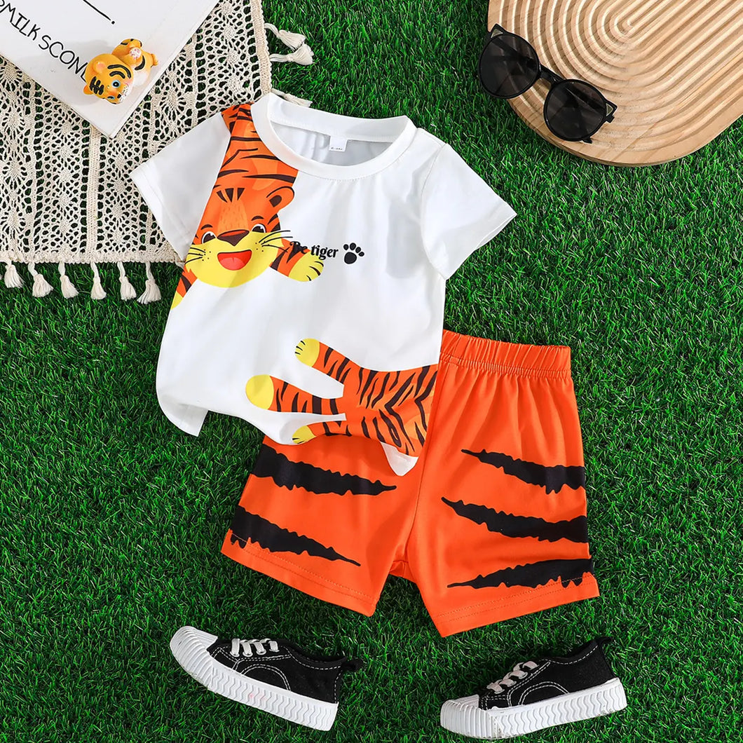 Toddler Tiger Printed Short Sleeve T-Shirt And Shorts Set